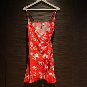 Red Floral Wrap Dress